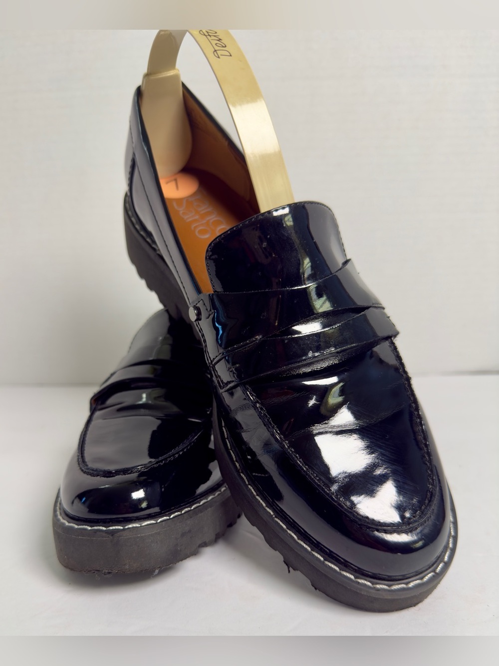 Franco Sarto Black Patent Slip-On Penny Loafers Women’s Size 7/8